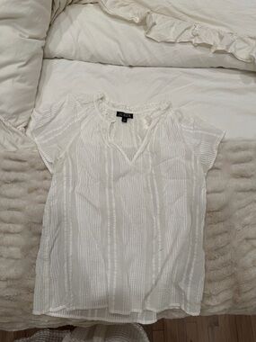 J. Crew White Textured V-Neck Cap Sleeve Top